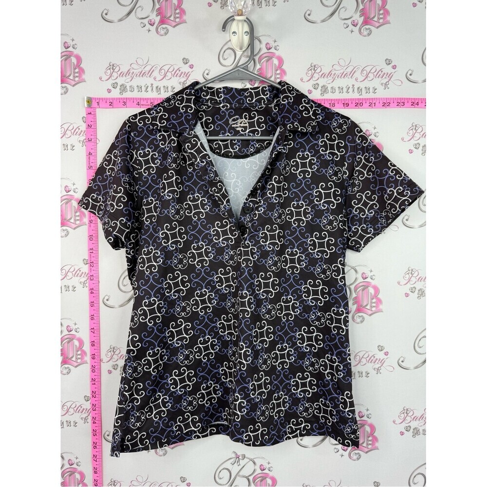 Cracked wheat tshirt black Patterned Short-Sleeve Button Down Shirt